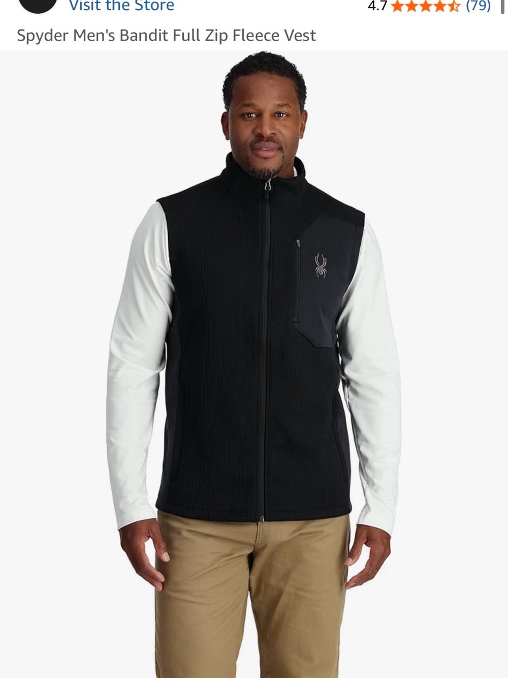 Spyder Men's Black Softshell Vest with Zip Chest Pocket xl #175